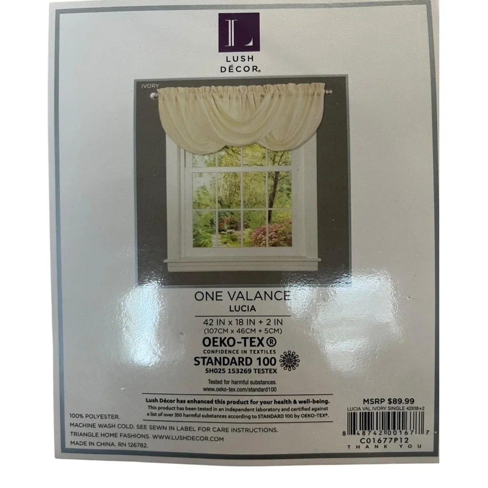 Lush Decor Lucia Window Valance Ivory 42x18 Set of 2 New Swag Ruffle C01677P12